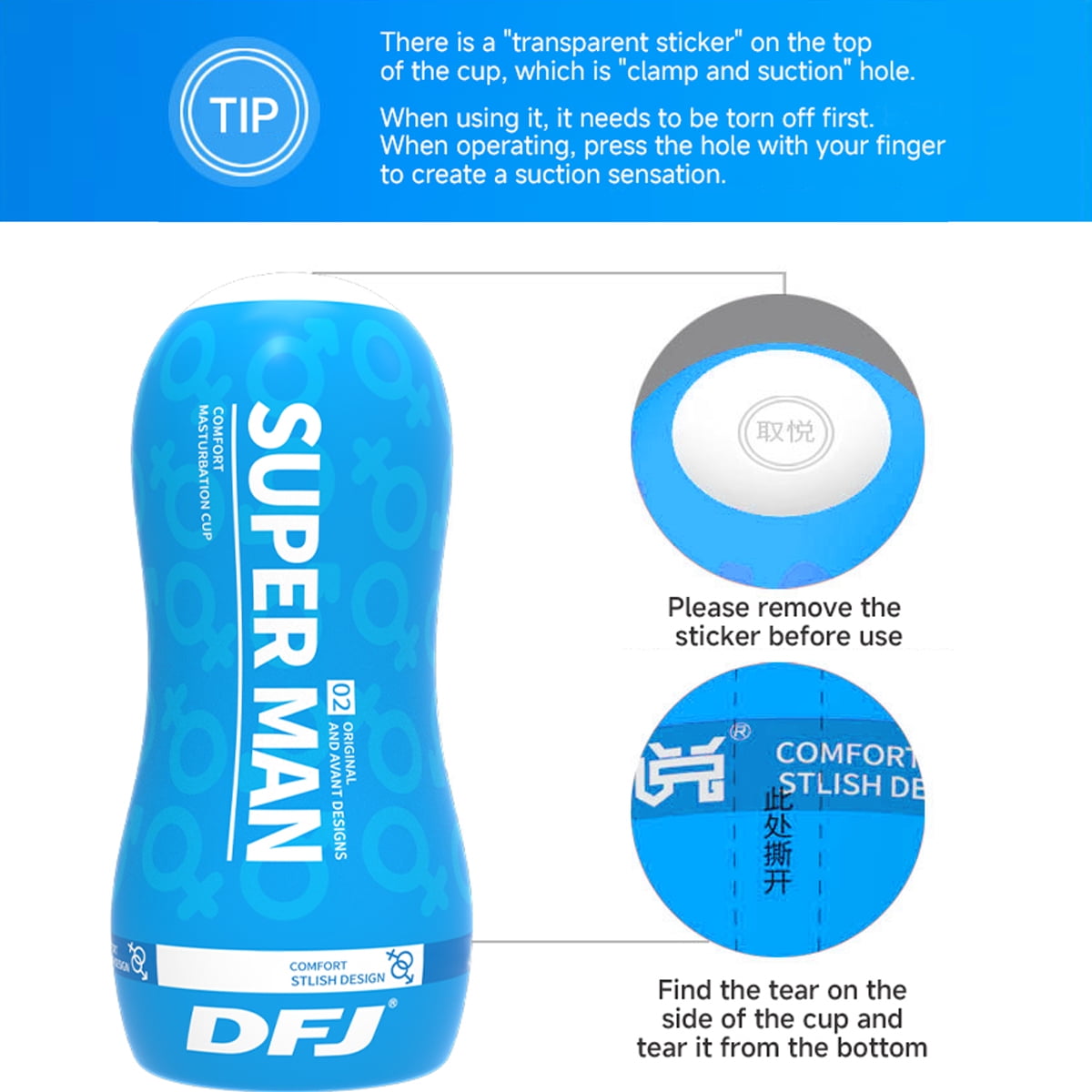 Adult Toys for Man Transparent Bulge Texture Tunnel Stroker, Aerodynamic Design Manual Sucking Adult Toy