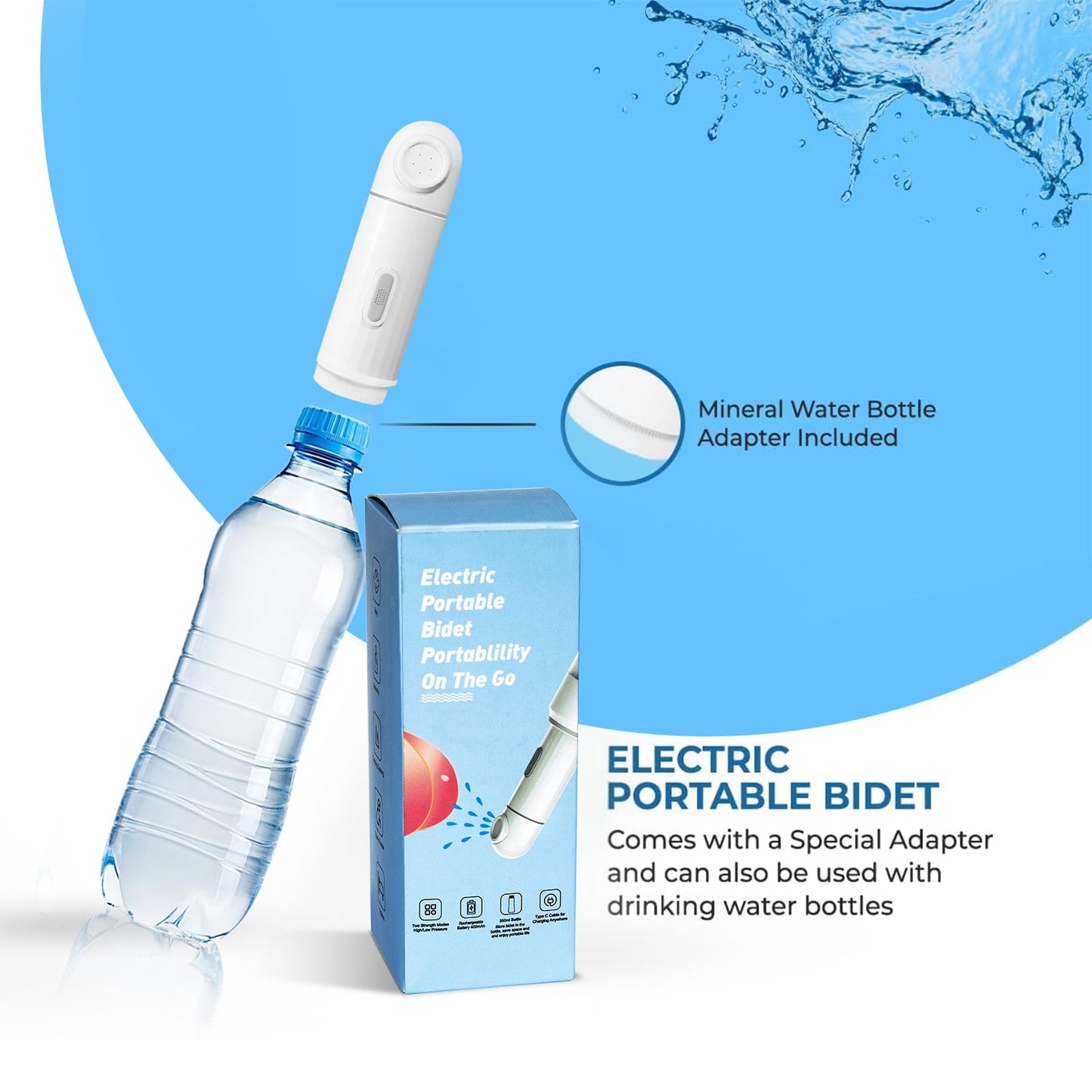 Electric Portable Bidet - 350ml Handheld Rechargeable Personal Travel Bidet with 2 Sprayer Modes for Personal Hygiene Cleaning Postpartum or Post-Surgery Care