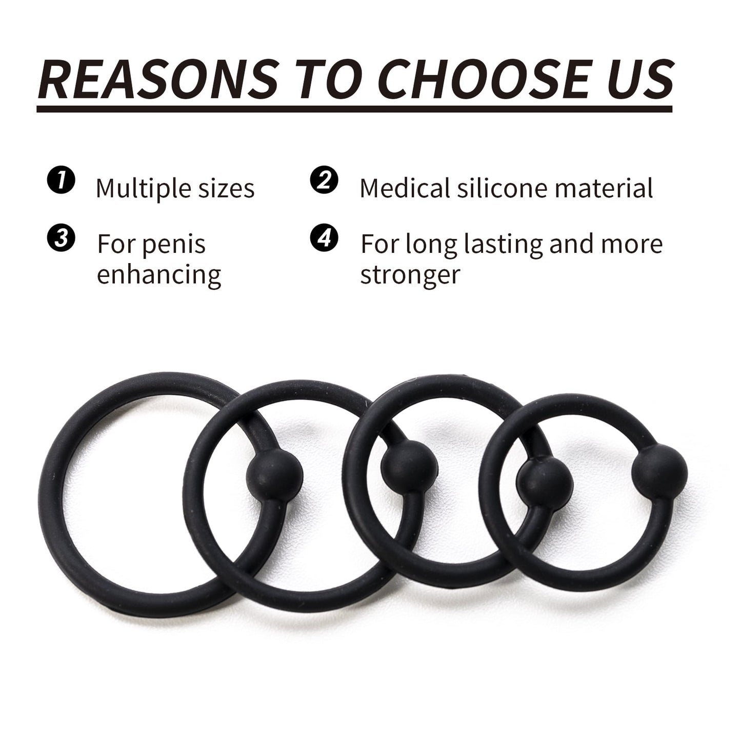 Obgado Penis Rings Set for Men, 4 Different Sizes Sex Rings for Erection Enhancing, Penis Enhancer Set, Long Lasting Stronger Stretchy Adult Sex Toys