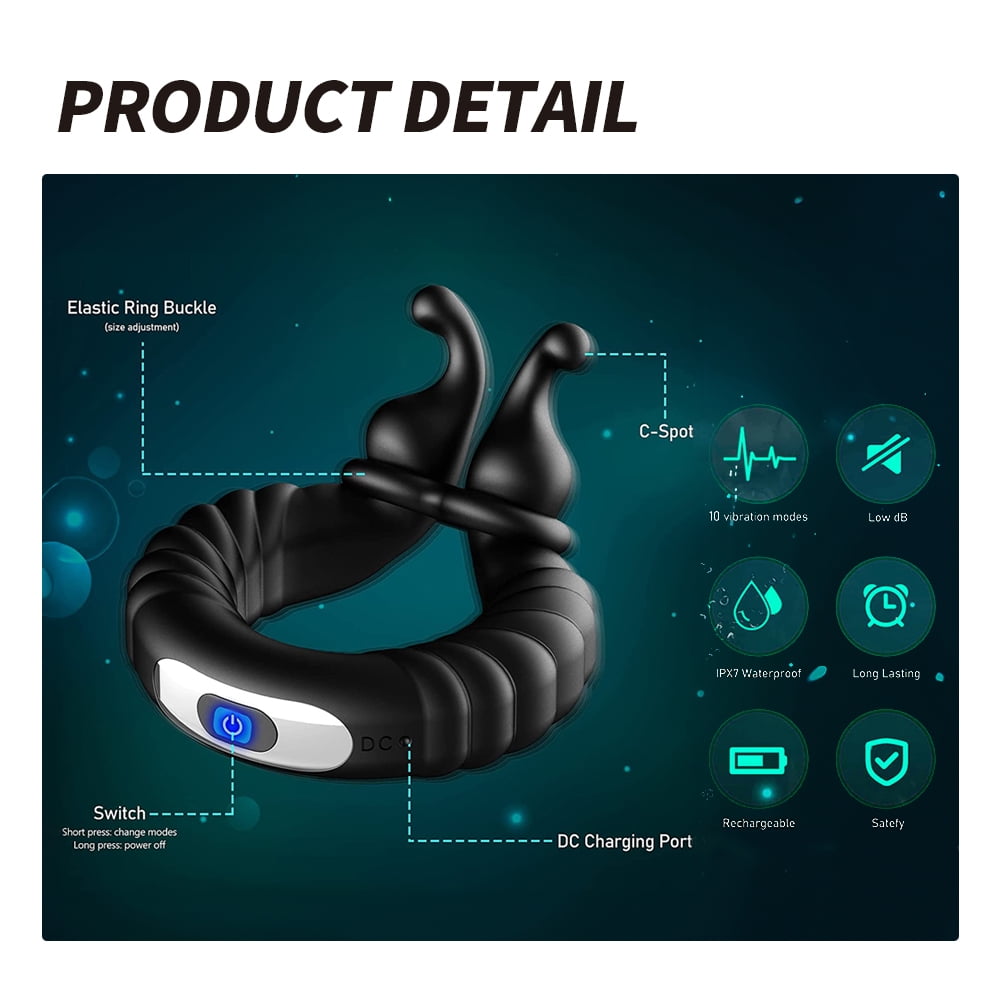 Vibrating Penis Ring, Penis Ring with Rabbit Design, Rechargeable Silicone Adult Toys Couples Vibrator with 10 Vibration Modes, Sex Toys for Men Couples, Black