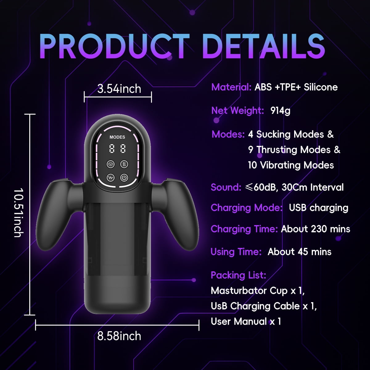Obgado Male Masturbator 9 Thrusting, 4 Sucking 6 Vibrating Male Sex Toys with Handles and Digital Display Male Stroker
