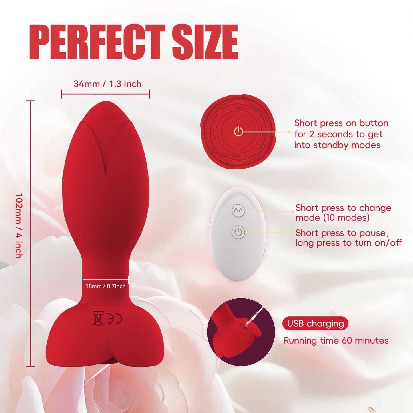 Obgado Rose Toys Wireless Remote Control Butt Plug Vibrating Anal Plug with 10 Modes Rotating Adult Sex Toys for couple
