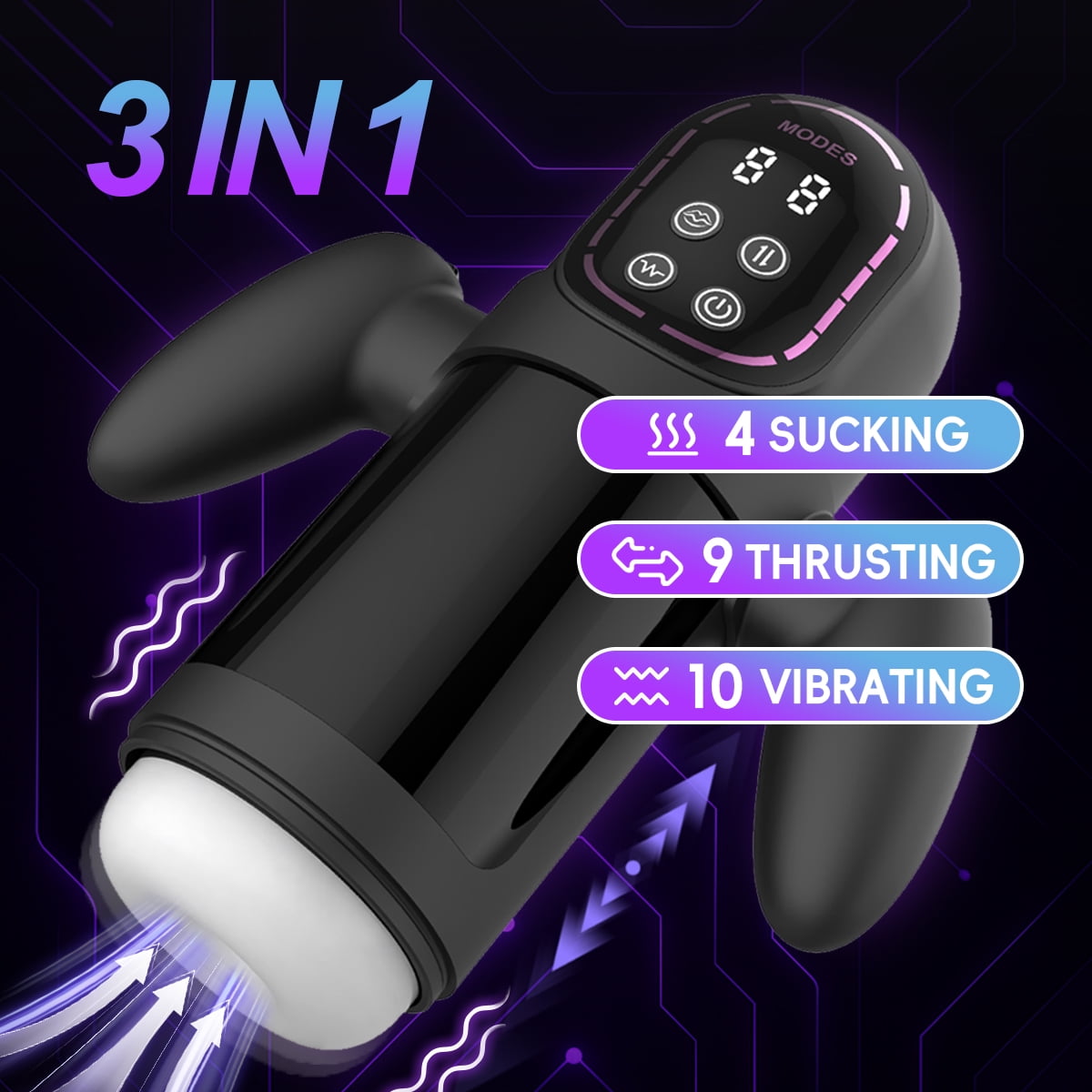 Obgado Male Masturbator 9 Thrusting, 4 Sucking 6 Vibrating Male Sex Toys with Handles and Digital Display Male Stroker