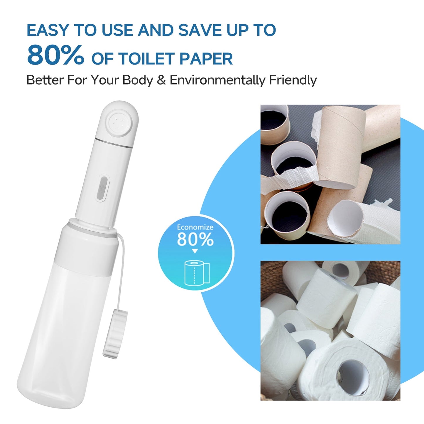 Electric Portable Bidet - 350ml Handheld Rechargeable Personal Travel Bidet with 2 Sprayer Modes for Personal Hygiene Cleaning Postpartum or Post-Surgery Care