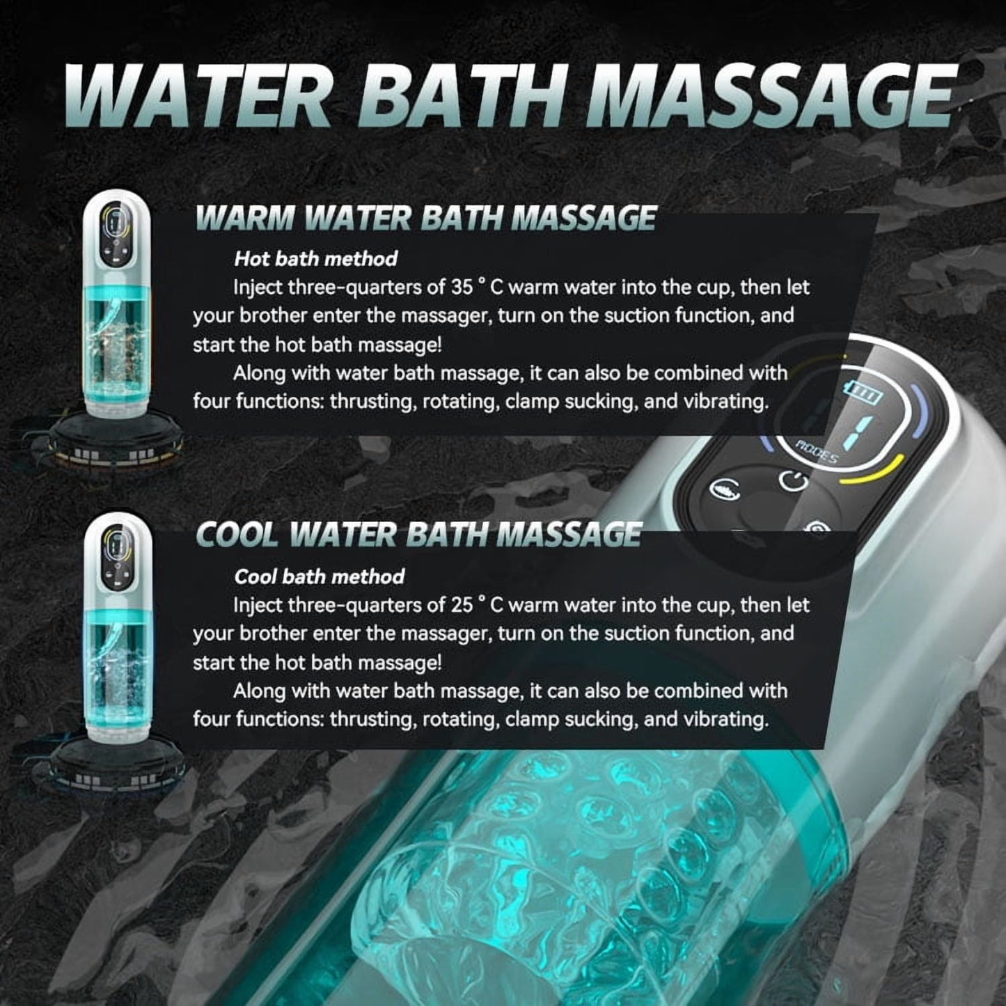 4 IN 1 Male Sex Toy Automatic Male Masturbator Cup Adult Sex Toy for Men,7 Thrusting+Rotating+Vibrating+Sucking+Licking+Water Bath Massage