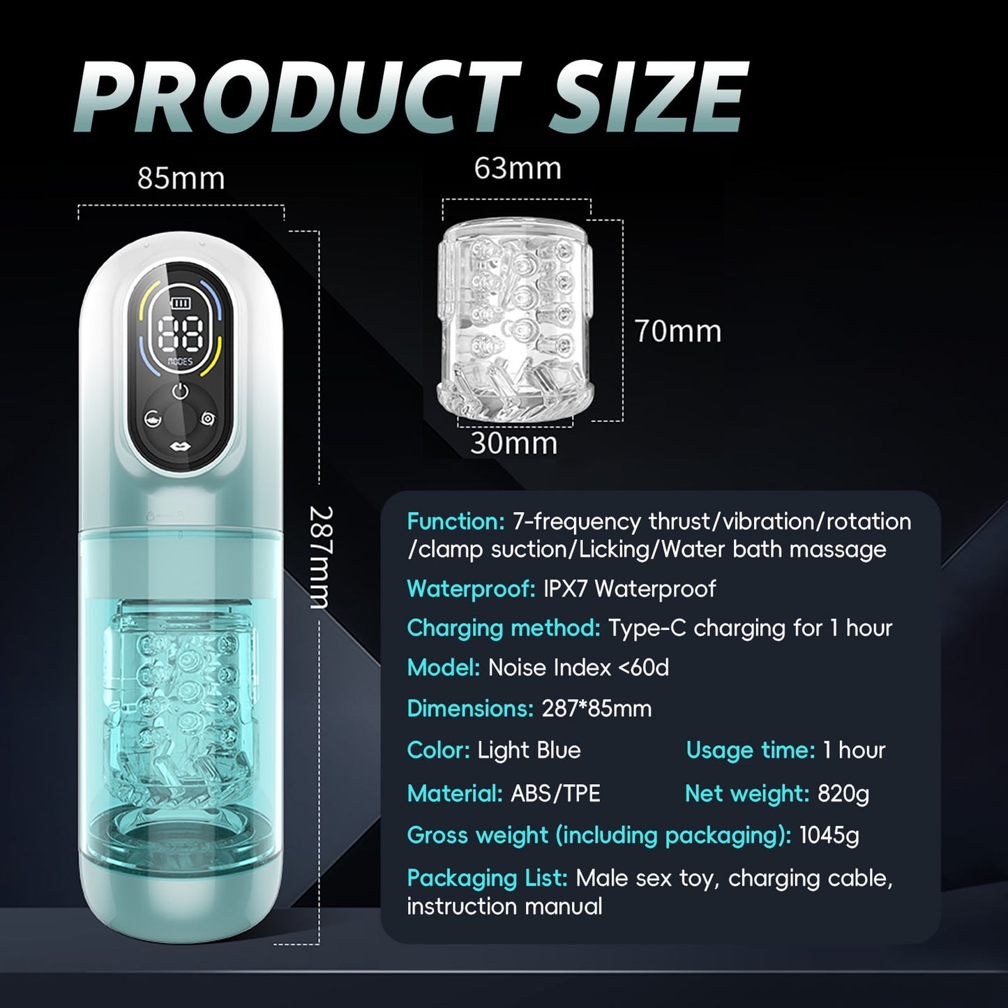 4 IN 1 Male Sex Toy Automatic Male Masturbator Cup Adult Sex Toy for Men,7 Thrusting+Rotating+Vibrating+Sucking+Licking+Water Bath Massage